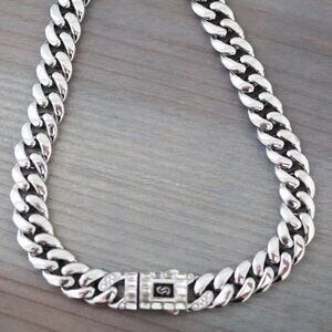 12mm 24inches Miami Cuban with CZ Chain Necklace Silver with Triple Lock Style
